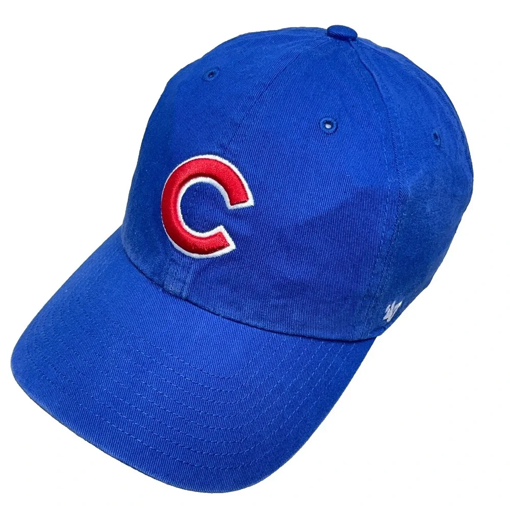 Chicago Cubs Hat Cap Strap Back Blue Adjustable Dad Plain Logo  47 Clean Up Mens
